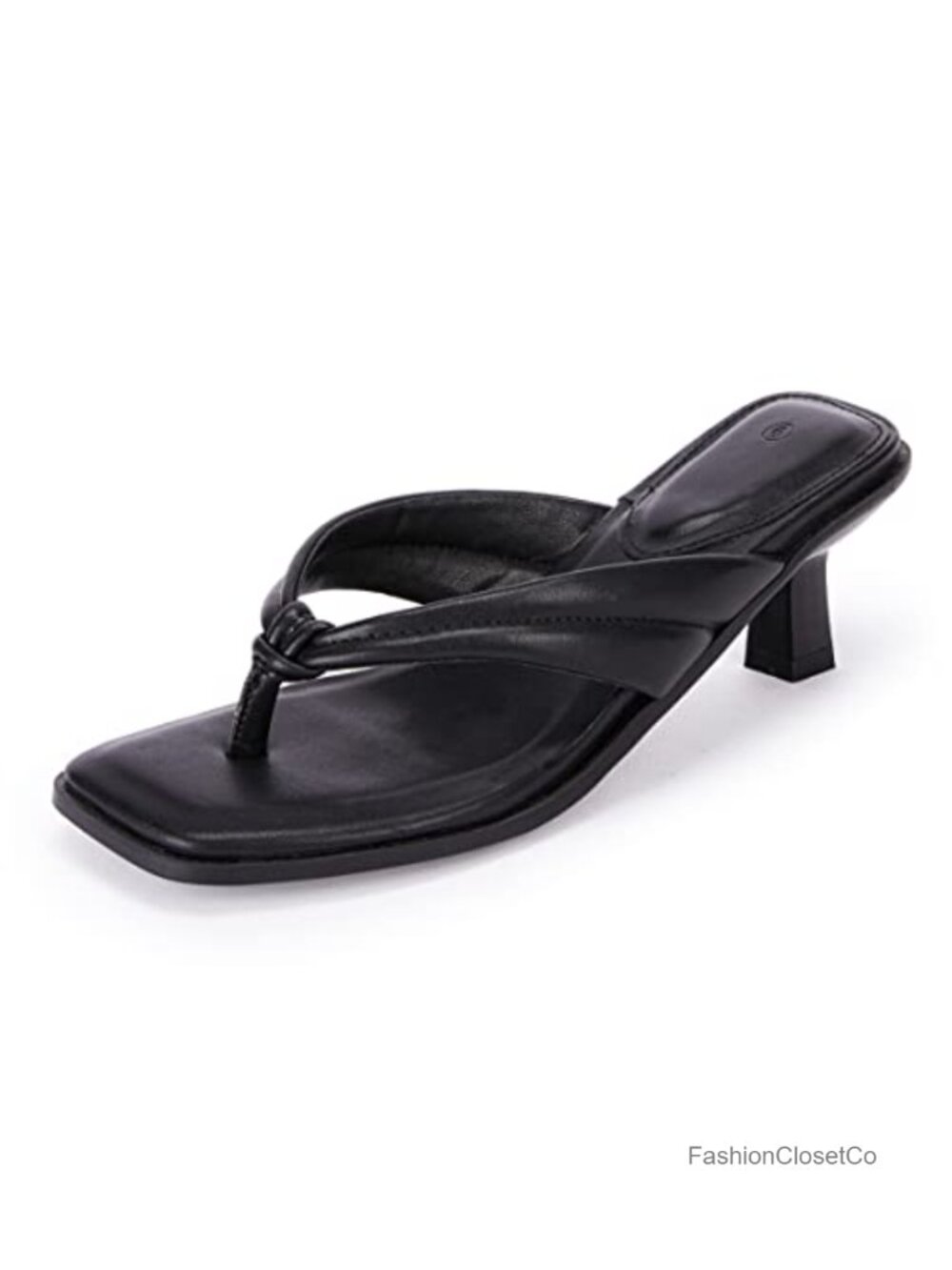 Kitten Heel Square Open Toe Thong Sandals Low Stacked Heeled Mules
